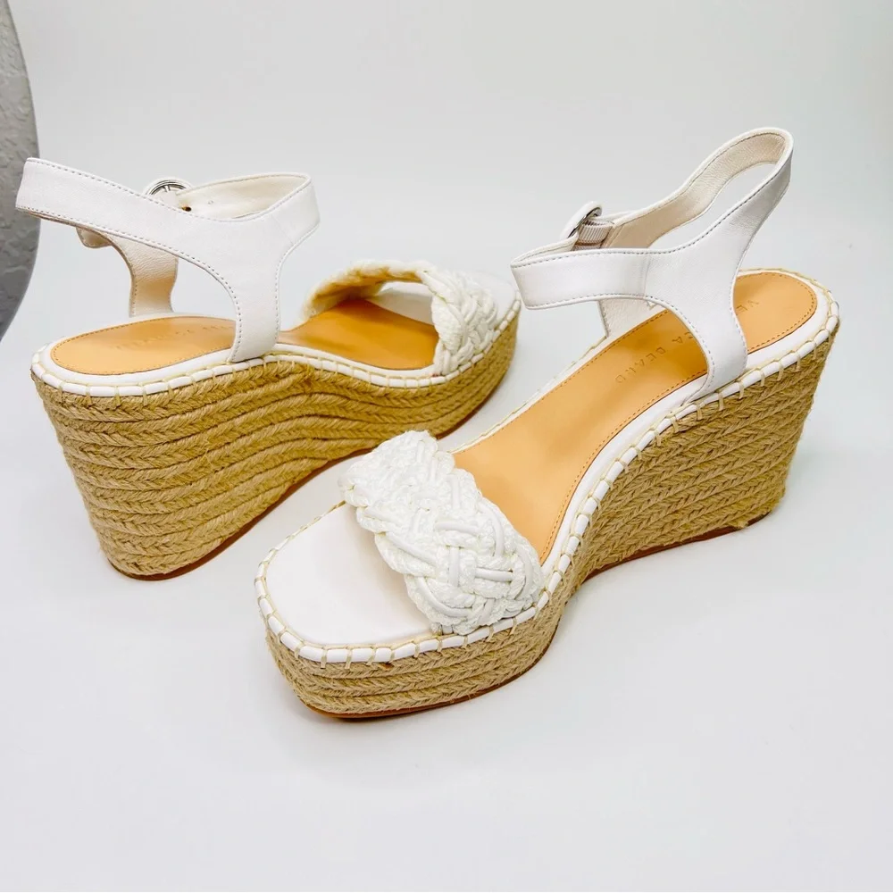 Veronica Beard Reema White Braided Ankle Strap Wedge Platform Espadrille Sandal